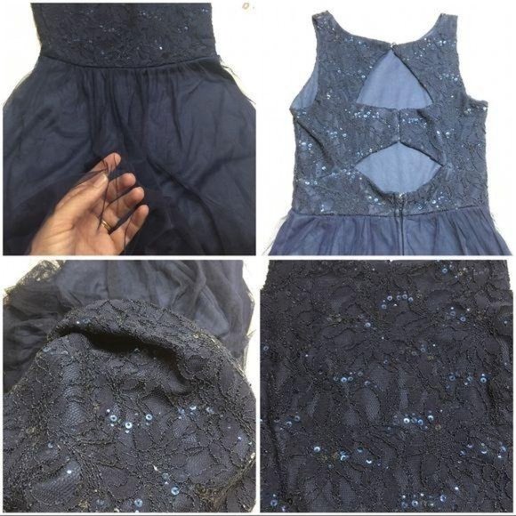 Speechless Party dress cut out sleeveless flare tulle sequins size Junior 5 Blue - Picture 6 of 16